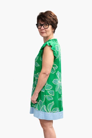 Luisa Ruffled V-Neck Floral Embroidered Shift Dress-Dresses & RompersLuisa Ruffled V-Neck Floral Embroidered Shift Dress | VerClare Boutique | Jenison MI-Beautiful embroidered floral print featuring a ruffled v-neck, flutter sleeves, large embroidered flowers and a solid contrast banded hem. It is designed with a straight, relaxed silhouette. Free US shipping from VerClare Boutique on eligible orders.-VerClare Boutique