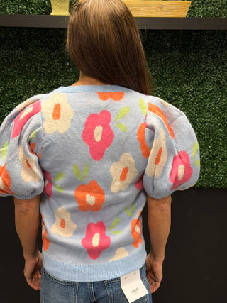 Zelie Floral Puff Sleeve Sweater - Lt Blue-SweatersBelle Stripe Soft Brushed Top – Denim Blue Combo | VerClare Boutique | Chenoa, IL-Soft brushed striped top in a denim blue combo with a relaxed, cozy feel. Easy everyday layering piece with timeless style. Free US shipping from VerClare Boutique.-VerClare Boutique