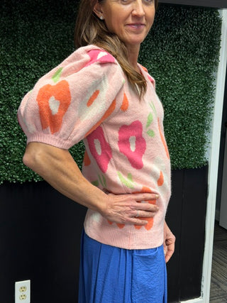 Zelie Floral Puff Sleeve Sweater - Blush-SweatersBelle Stripe Soft Brushed Top – Denim Blue Combo | VerClare Boutique | Chenoa, IL-Soft brushed striped top in a denim blue combo with a relaxed, cozy feel. Easy everyday layering piece with timeless style. Free US shipping from VerClare Boutique.-VerClare Boutique