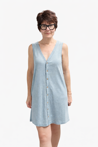Solace Denim Mini Dress - Ocean Air Indigo-Dresses & RompersSolace Denim Mini Dress - Ocean Air Indigo | VerClare Boutique | Jenison MI -The Z Supply Solace Denim Mini Dress is a beautiful cotton knit jersey sleeveless mini dress featuring a flattering V-neckline, a button-front design, and an easy, everyday silhouette. Free US shipping on eligible orders. -VerClare Boutique