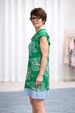 Luisa Ruffled V-Neck Floral Embroidered Shift Dress-Dresses & RompersLuisa Ruffled V-Neck Floral Embroidered Shift Dress | VerClare Boutique | Jenison MI-Beautiful embroidered floral print featuring a ruffled v-neck, flutter sleeves, large embroidered flowers and a solid contrast banded hem. It is designed with a straight, relaxed silhouette. Free US shipping from VerClare Boutique on eligible orders.-VerClare Boutique