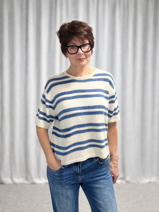 Prado Stripe Sweater Tee - Lake Blue-CASZ Supply - Prado Stripe Sweater Tee | VerClare Boutique | Jenison MI -Z Supply Prado Stripe Sweater Tee is a beautiful textured sweater knit short-sleeve top featuring sunshine-ready stripe detailing, a classic crew neckline, and a relaxed boxy silhouette. Free US shipping on eligible orders. Chenoa, Illinois-VerClare Boutique