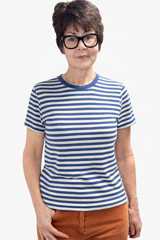 Tourist Striped Tee - Calypso Blue Indigo-Tops CasualTourist Striped Tee - Calypso Blue Indigo | VerClare Boutique | Jenison MI -Z Supply Tourist Striped Tee is a beautiful airy loose knit jersey short-sleeve tee featuring timeless stripe detailing, a classic crew neckline, and a relaxed, easy silhouette. Free US shipping on eligible orders. -VerClare Boutique